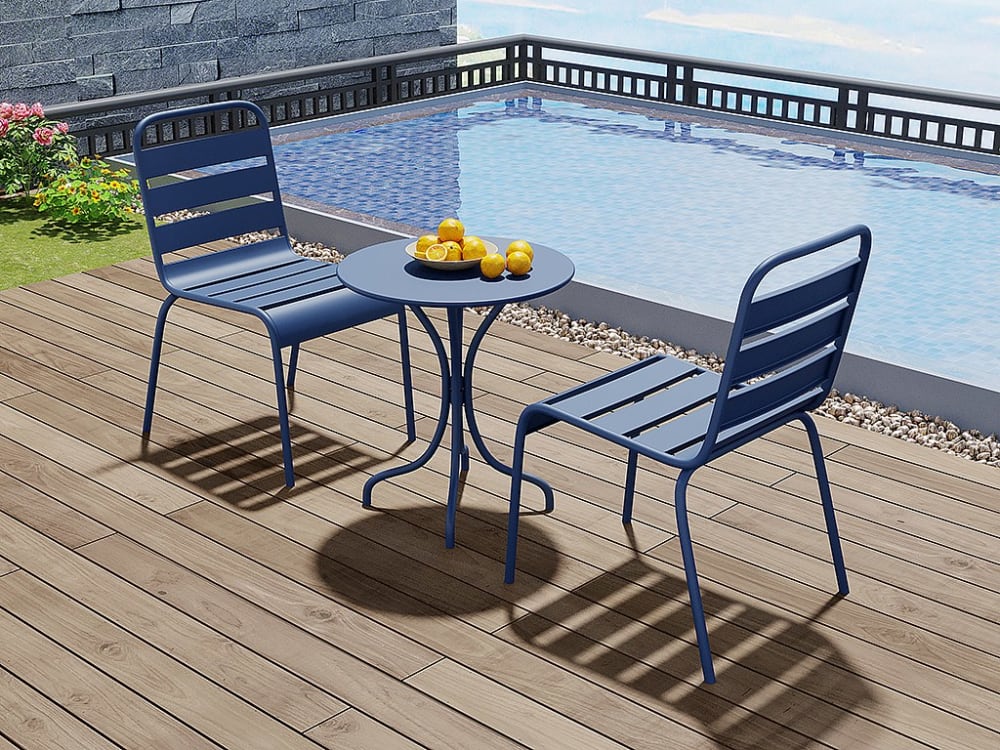 Ensemble table et chaise de jardin acier bleu nuit