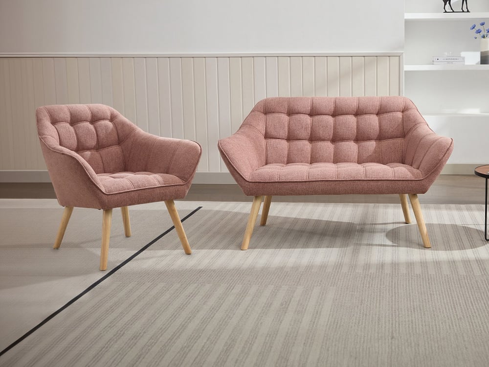 Ensemble canapé fauteuil fixe  3 places rose