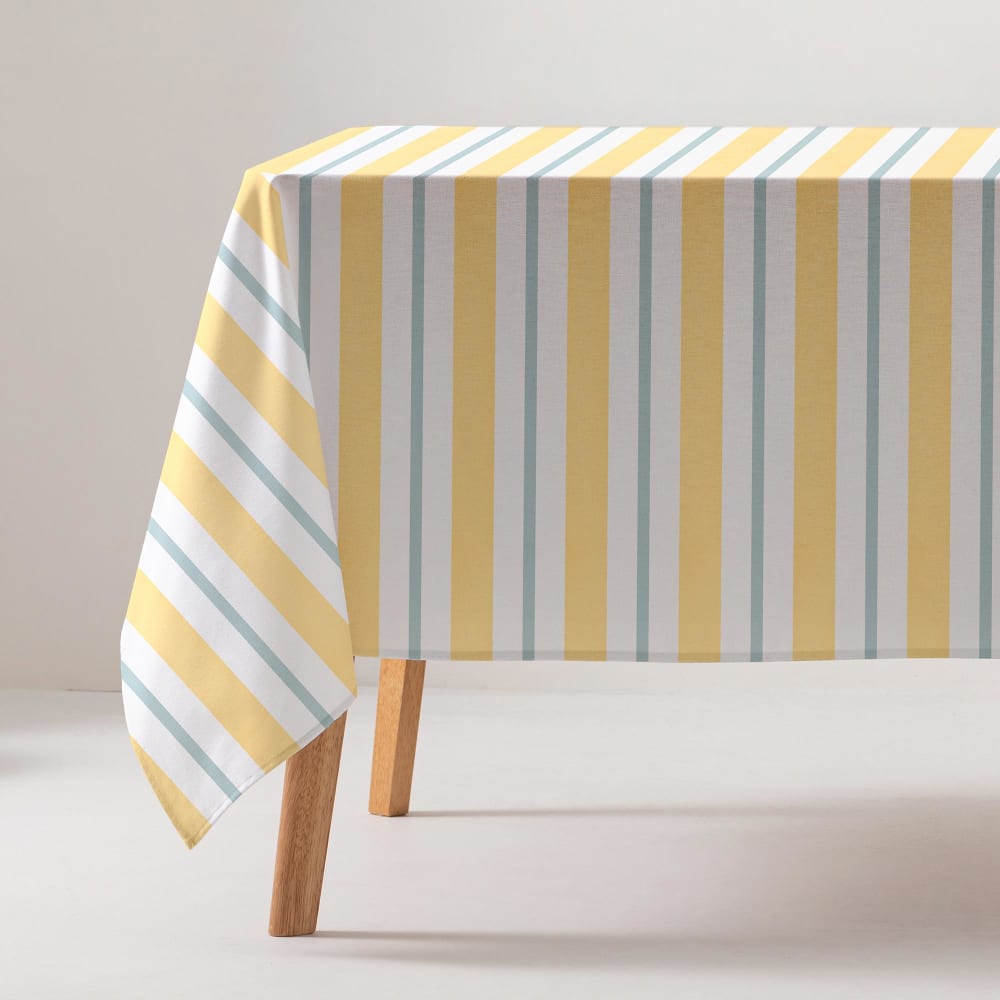 Nappe en coton antitaches imprimée en rayures jaune 160x160 cm