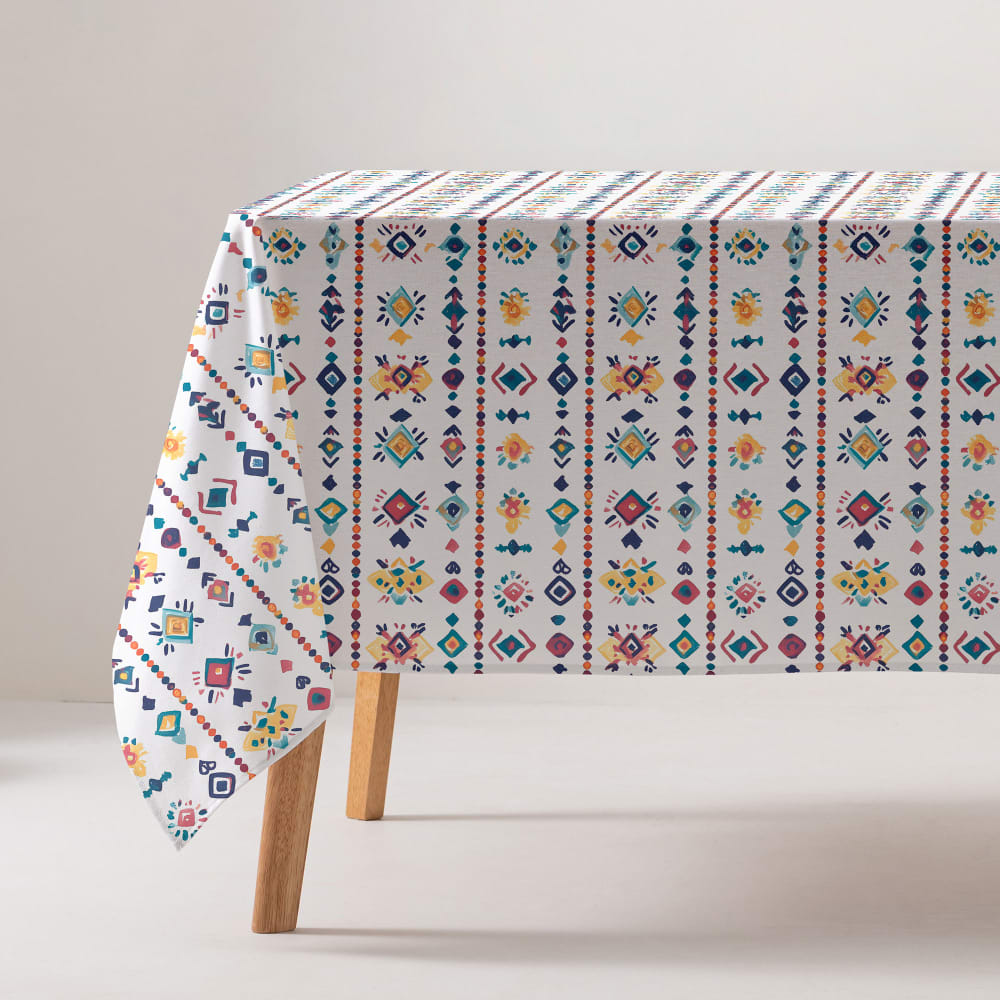 Nappe en coton antitaches imprimée ethnique 160x100 cm