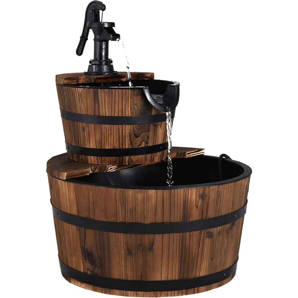 Fontaine en sapin à 2 étages avec débit d'eau réglable marron foncé