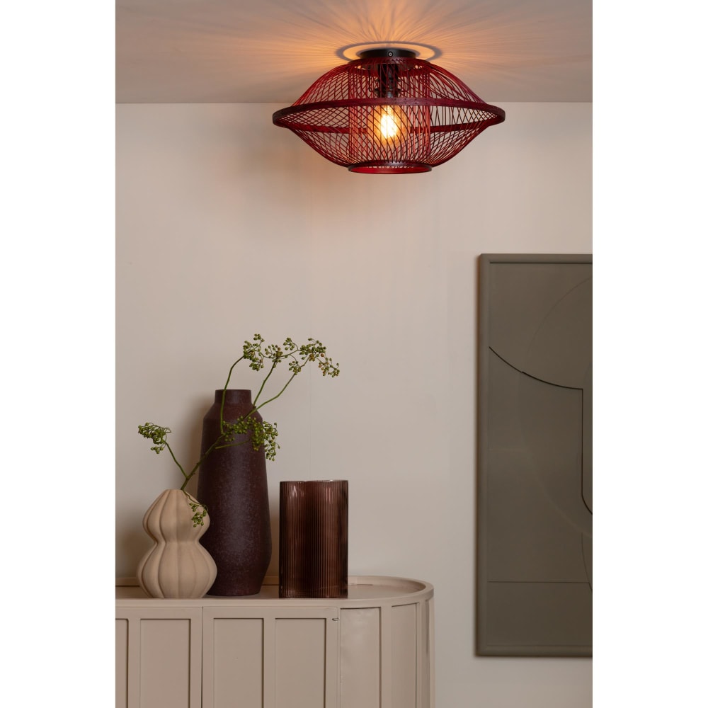 Plafonnier bambou bordeaux ø50cm — vue 3