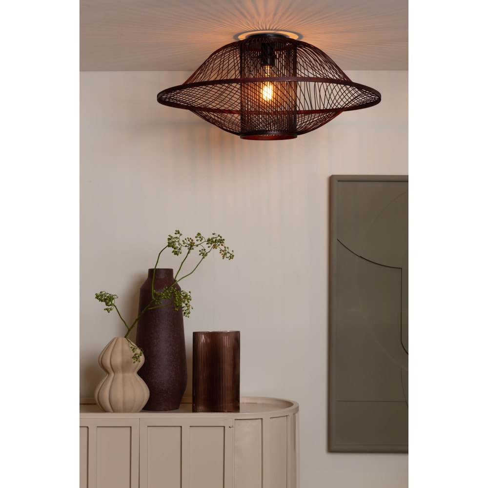 Plafonnier bambou bordeaux ø70cm — vue 3