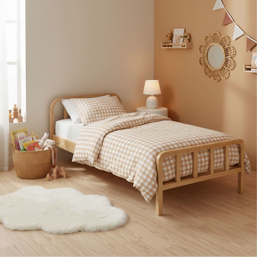 Lit en pin massif naturel avec tête de lit arrondie 90x200