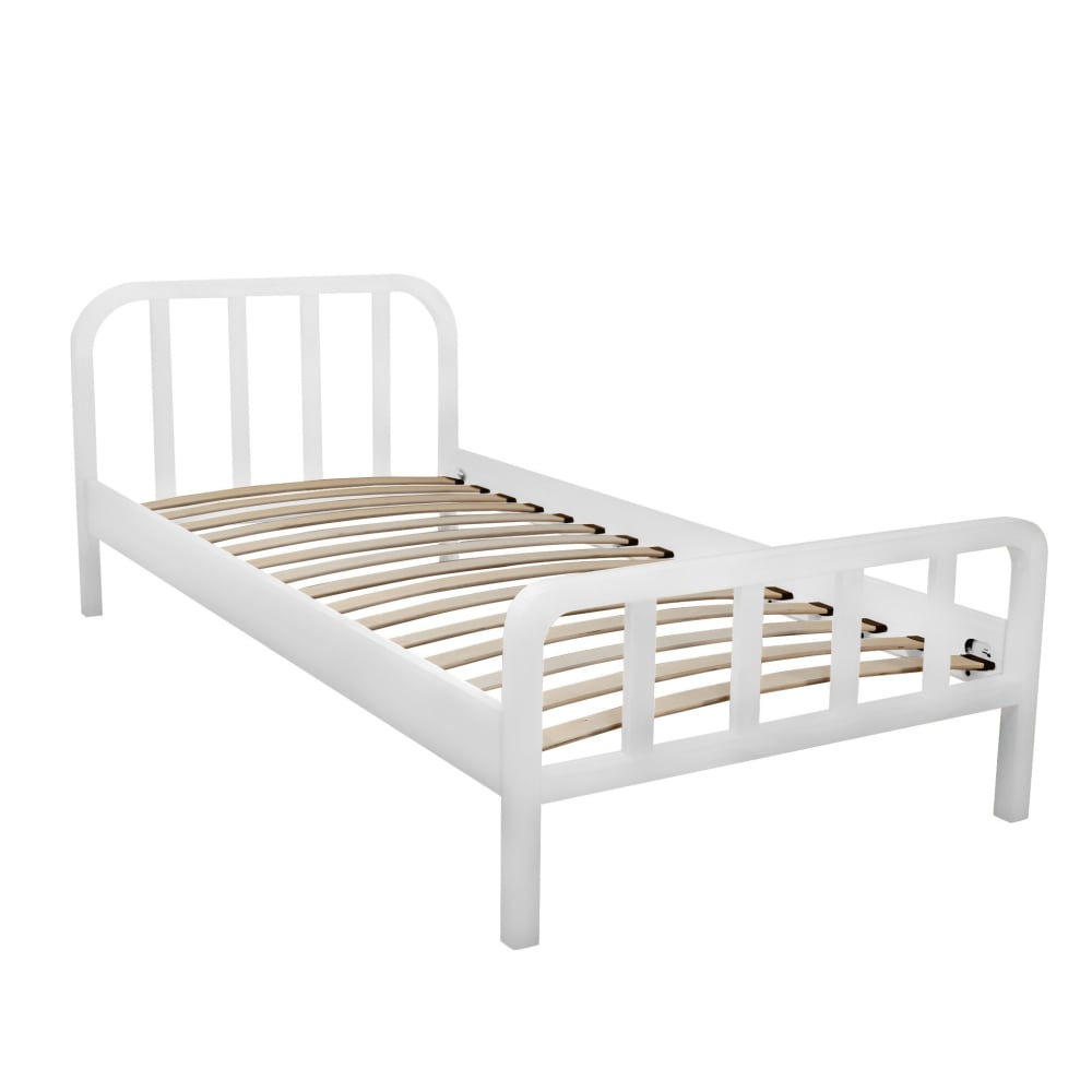 Lit en pin massif blanc avec tête de lit arrondie 90x200