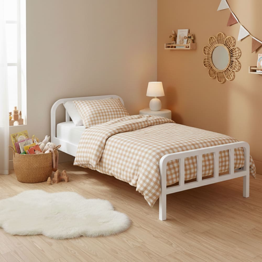 Lit en pin massif blanc avec tête de lit arrondie 90x200