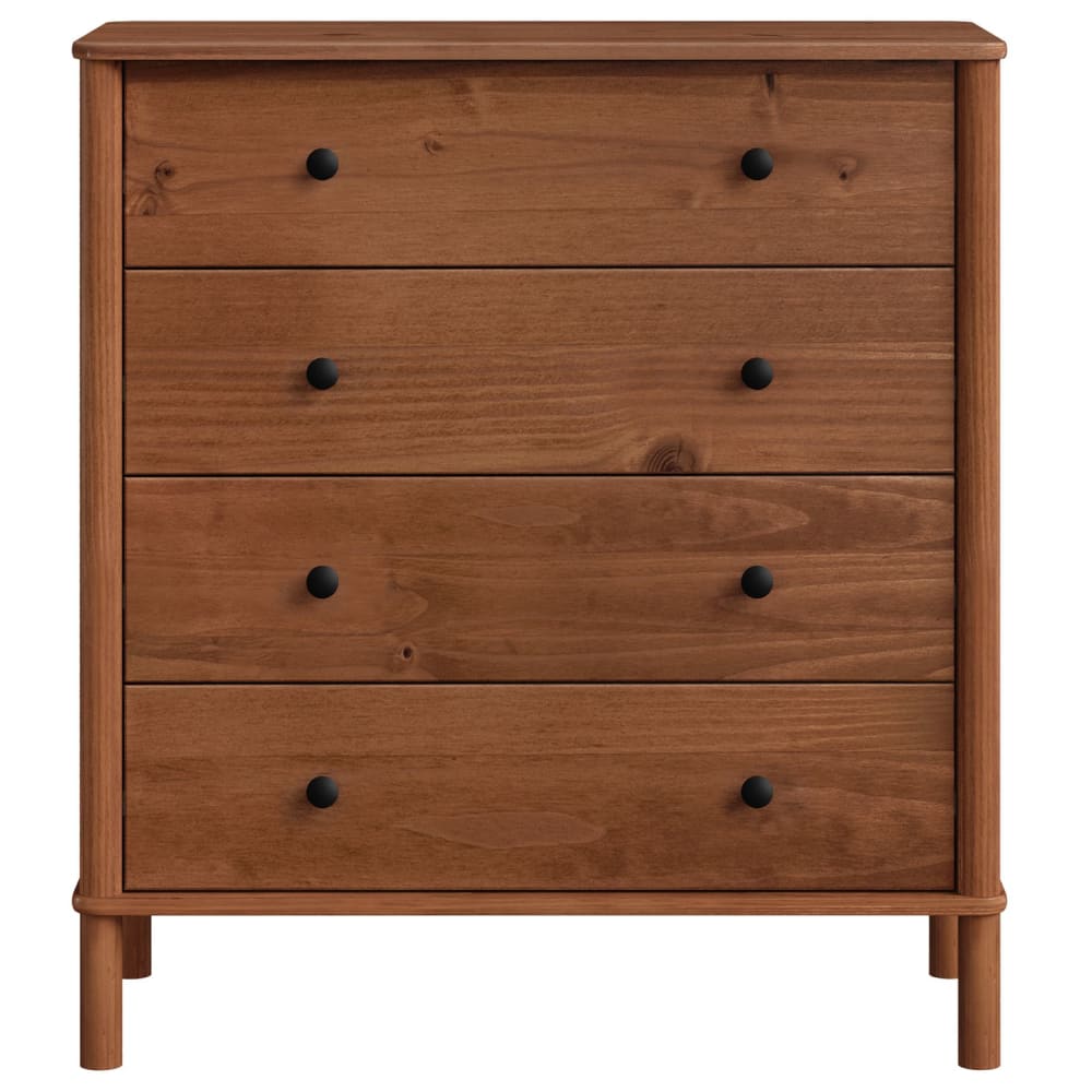 Commode 4 tiroirs en bois massif, coloris châtaignier