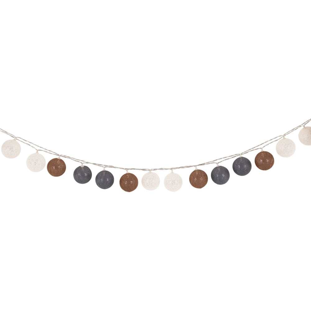 Guirlande lumineuse d'intérieur 20 boules LED, gris/blanc/brun