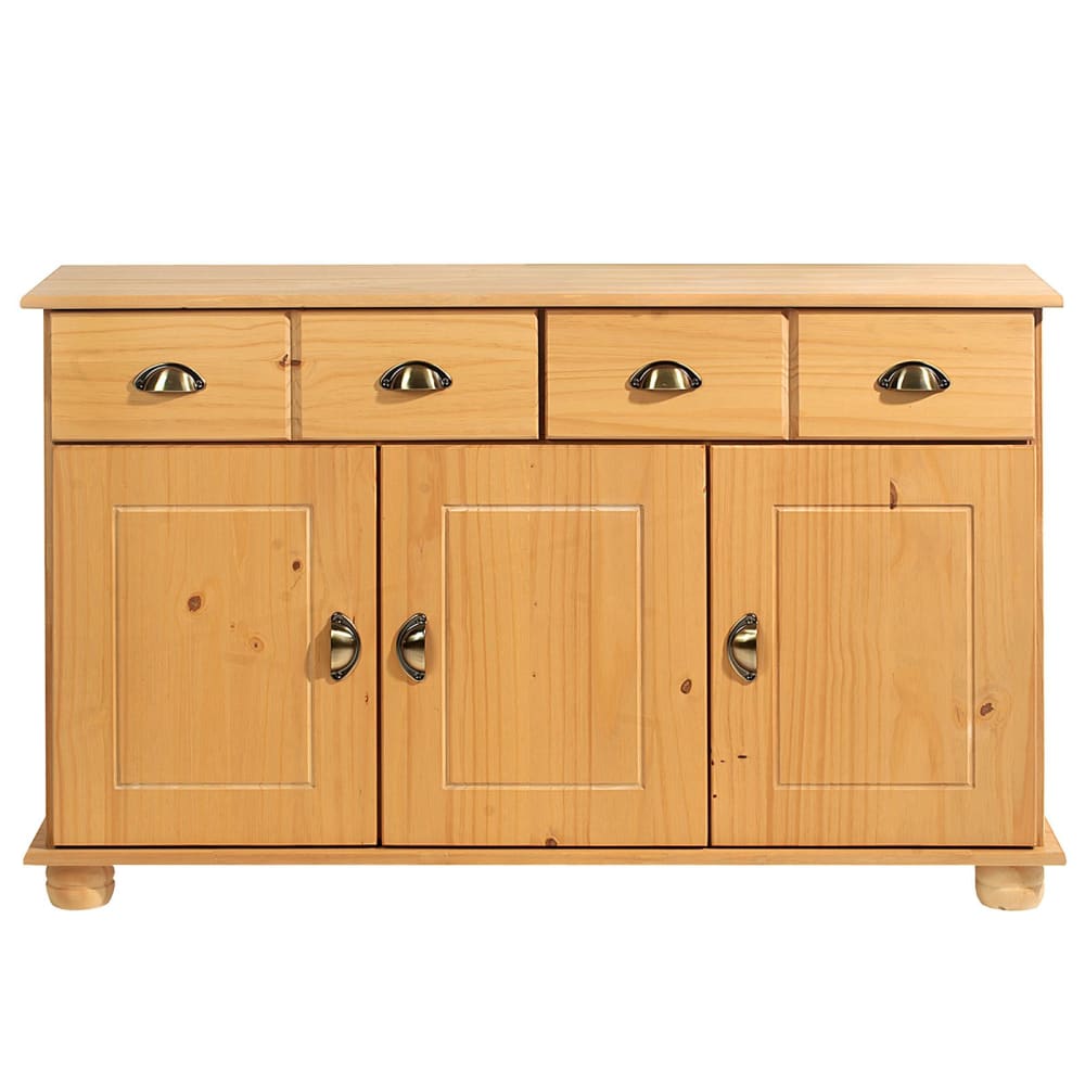 Buffet 2 tiroirs 3 portes en bois massif, coloris naturel
