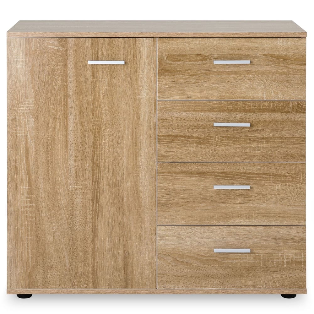 Buffet avec 4 tiroirs et 1 porte, coloris chêne sonoma