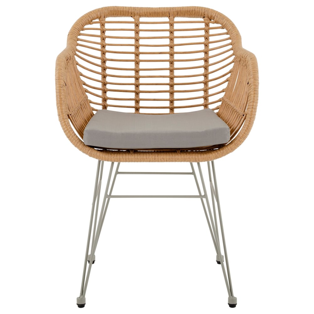 Chaise d'extérieur aspect rotin avec coussin, brun/gris