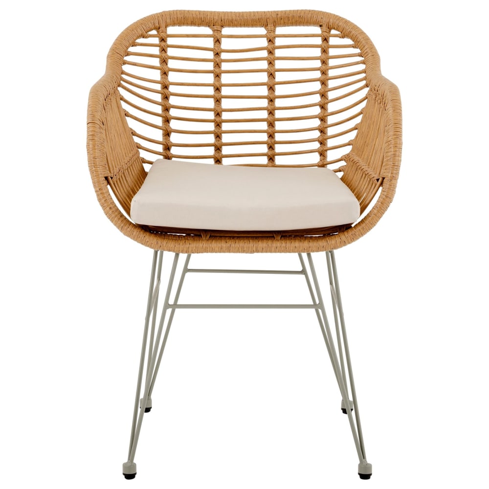 Chaise de jardin aspect rotin avec coussin, brun et beige