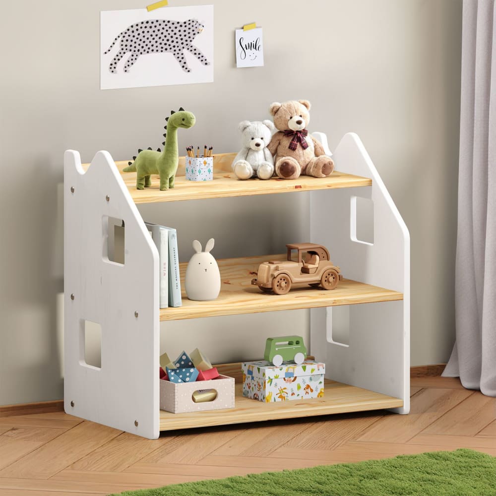 Etagère enfant 3 étagères en bois massif, naturel/blanc