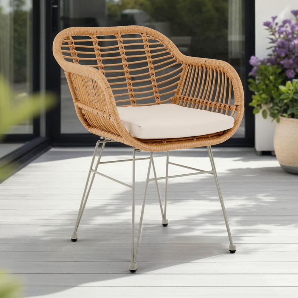 Chaises de jardin (x2) aspect rotin avec coussins, brun et beige