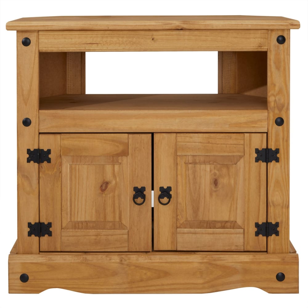 Meuble TV avec 2 tiroirs en bois massif, coloris naturel