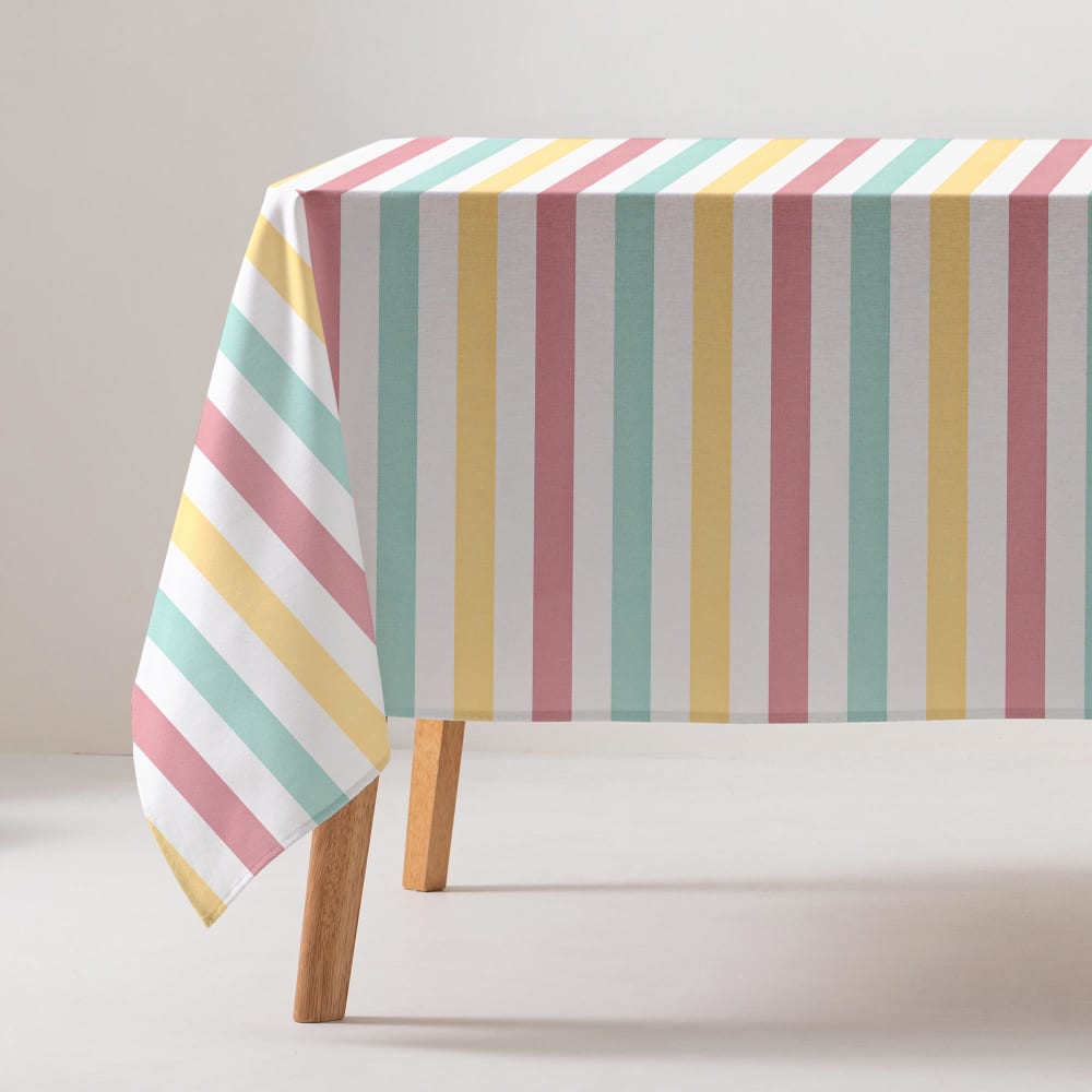 Nappe en coton antitaches imprimée en rayures 160x200 cm