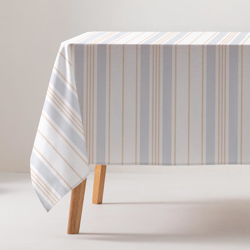 Nappe en coton antitaches imprimée en rayures 160x160 cm