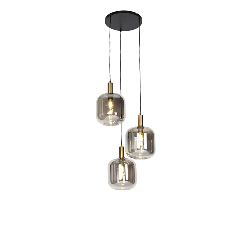 Suspension intelligente noire verre fumé 3 lumières Wifi A60