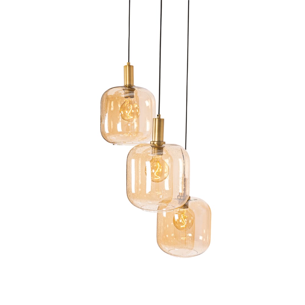 Suspension design noire laiton verre ambré 3 lumières — vue 4