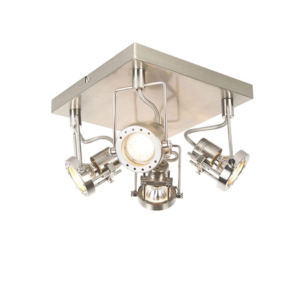 QAZQA Industriestrahler 4-flammig schwenkbar style industrial Silber Metall