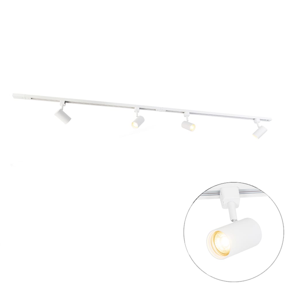Système rail monophasé moderne 4 spots blanc
