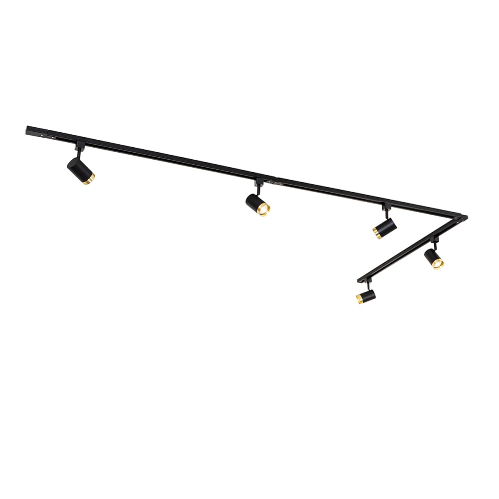 sistema de carril monofasico 5 focos negro aro dorado