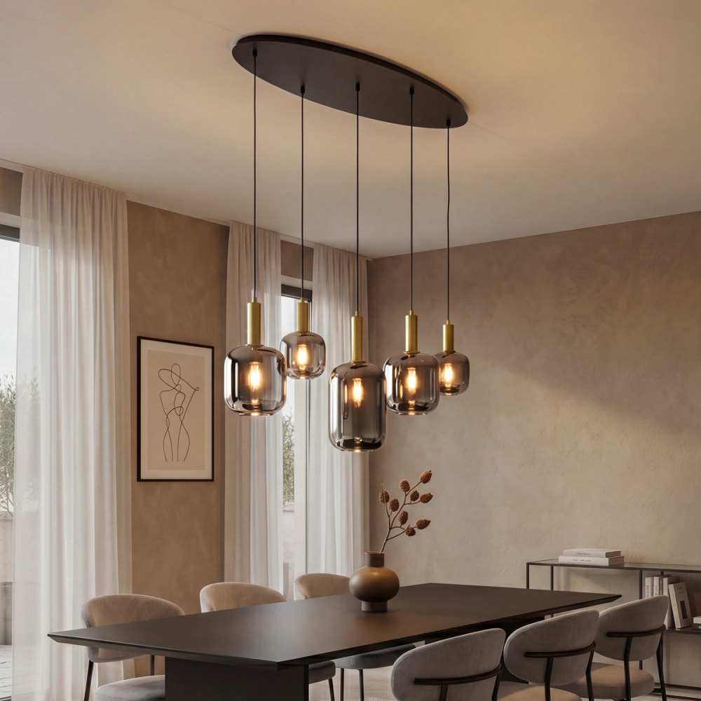 Hängelampe Schwarz Gold Rauchglas - Maisons Du Monde