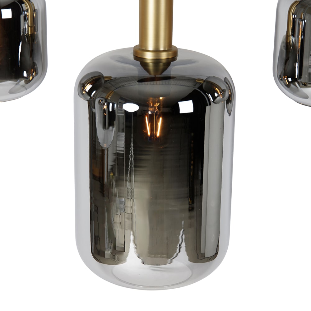 Lampe suspension noire verre doré fumé ovale 5 lumières