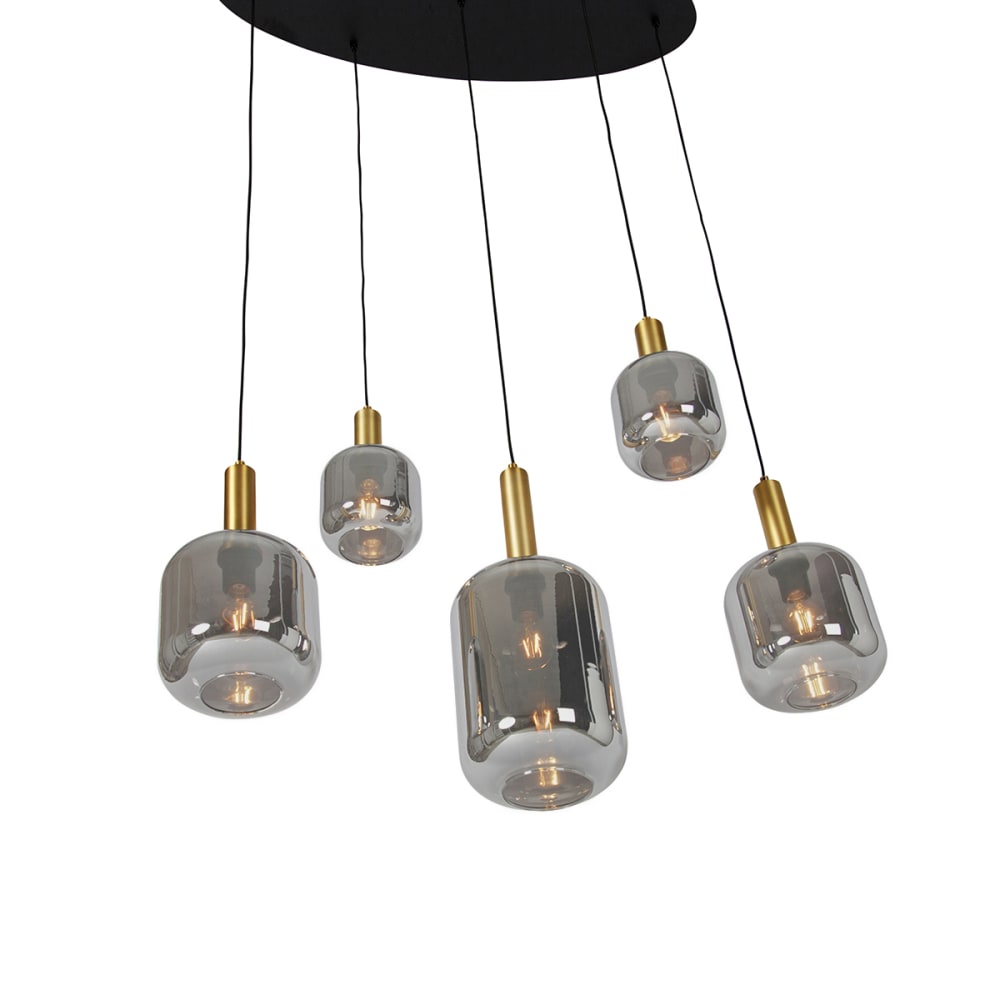 Lampe suspension noire verre doré fumé ovale 5 lumières — vue 4
