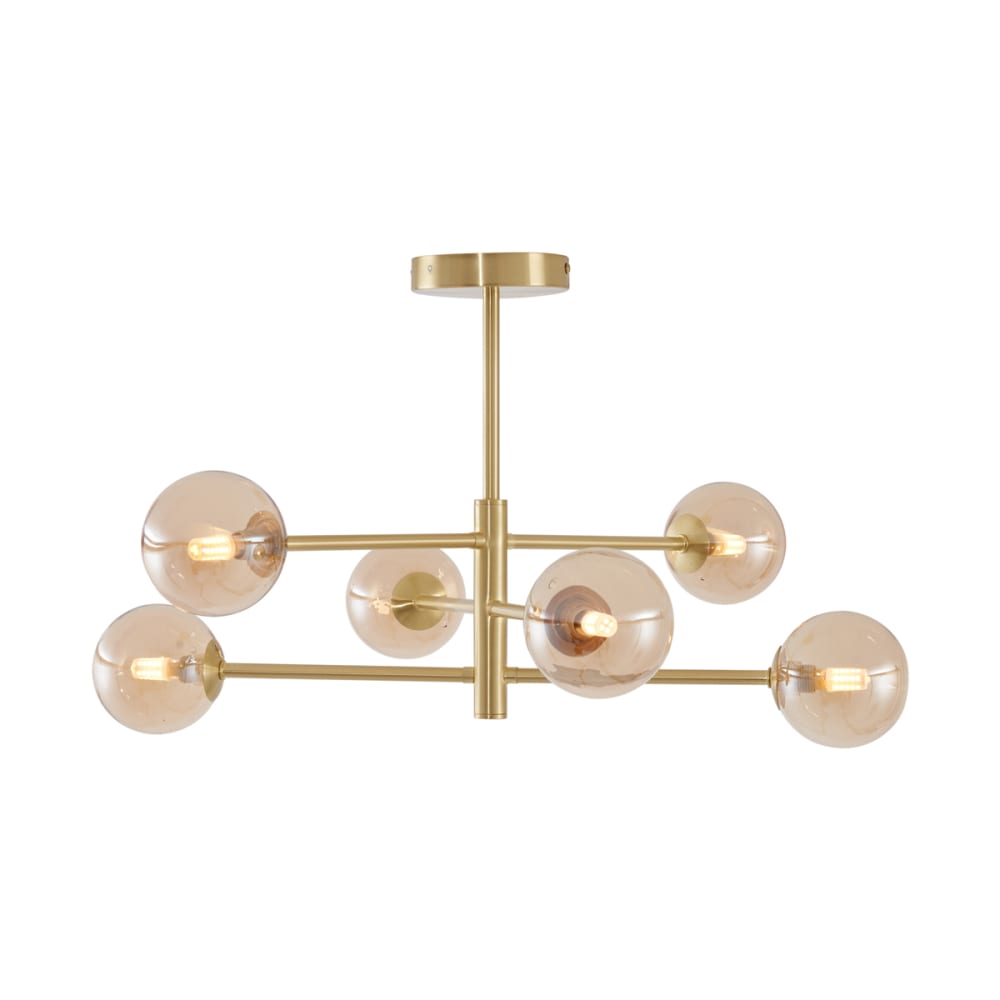 Plafonnier moderne laiton verre ambré 6 lumières — vue 3