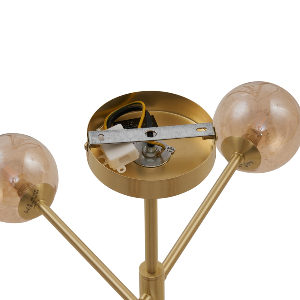 Plafonnier moderne laiton verre ambré 6 lumières — vue 4