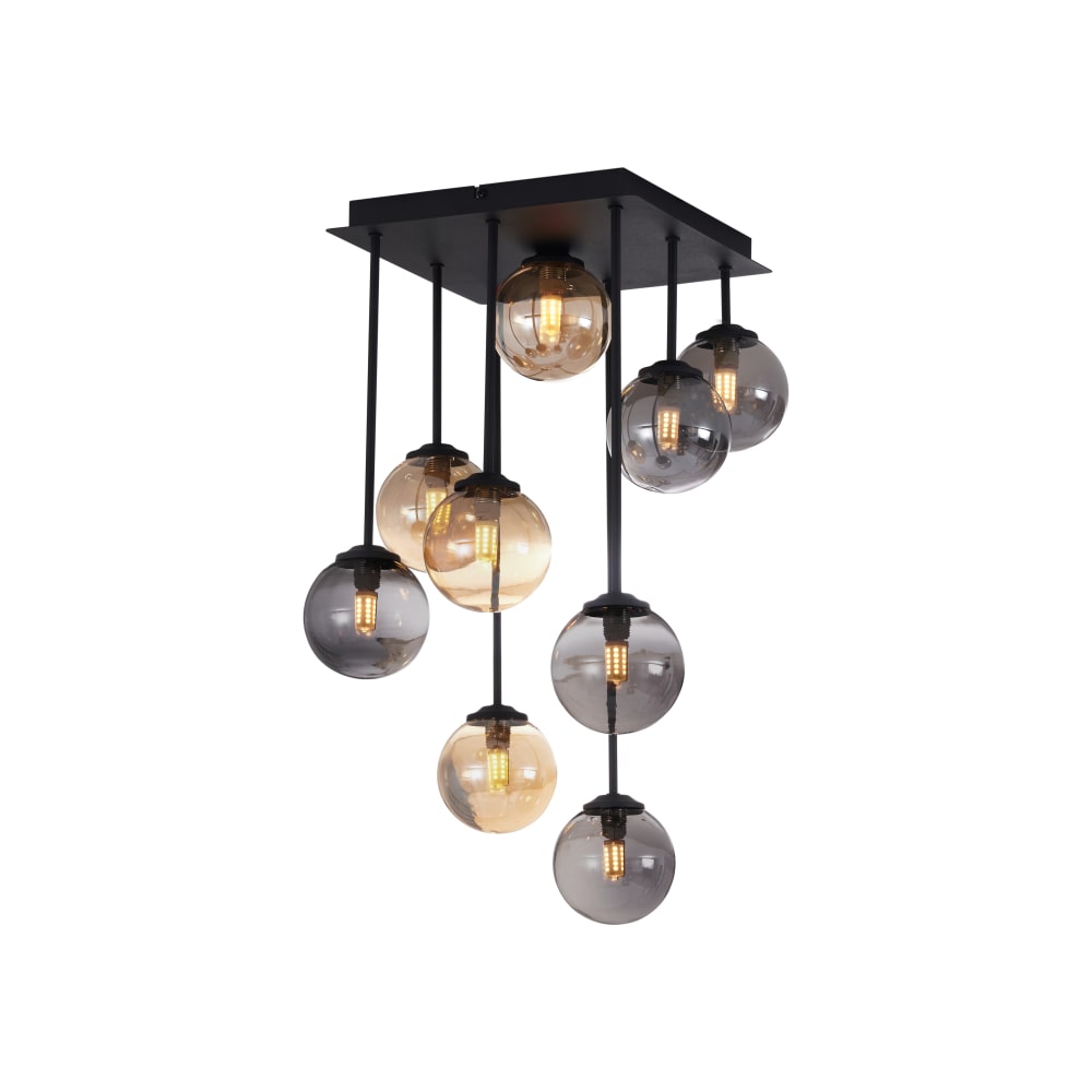 Plafonnier moderne noir verre ambré fumé 9 lumières — Beyit
