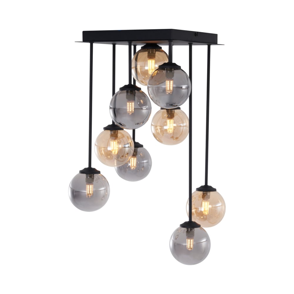 Plafonnier moderne noir verre ambré fumé 9 lumières — vue 3