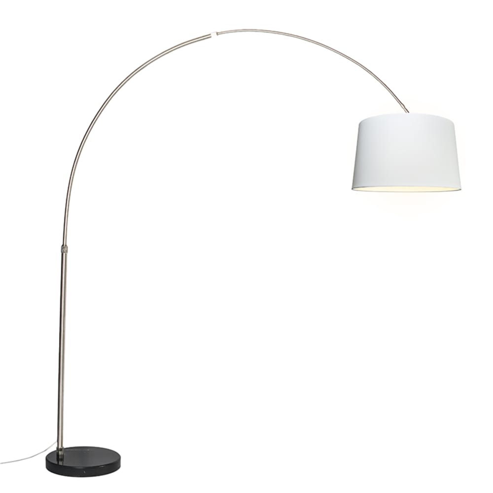 QAZQA Bogenleuchte Stahl Stoffschirm weiß 45 cm style modern Silber Metall