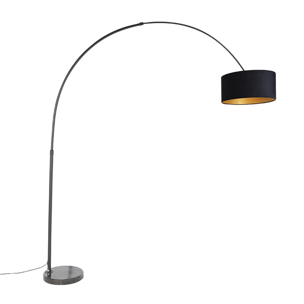 QAZQA Bogenlampe schwarz Veloursschirm schwarz mit Gold 50 cm style modern - Metall