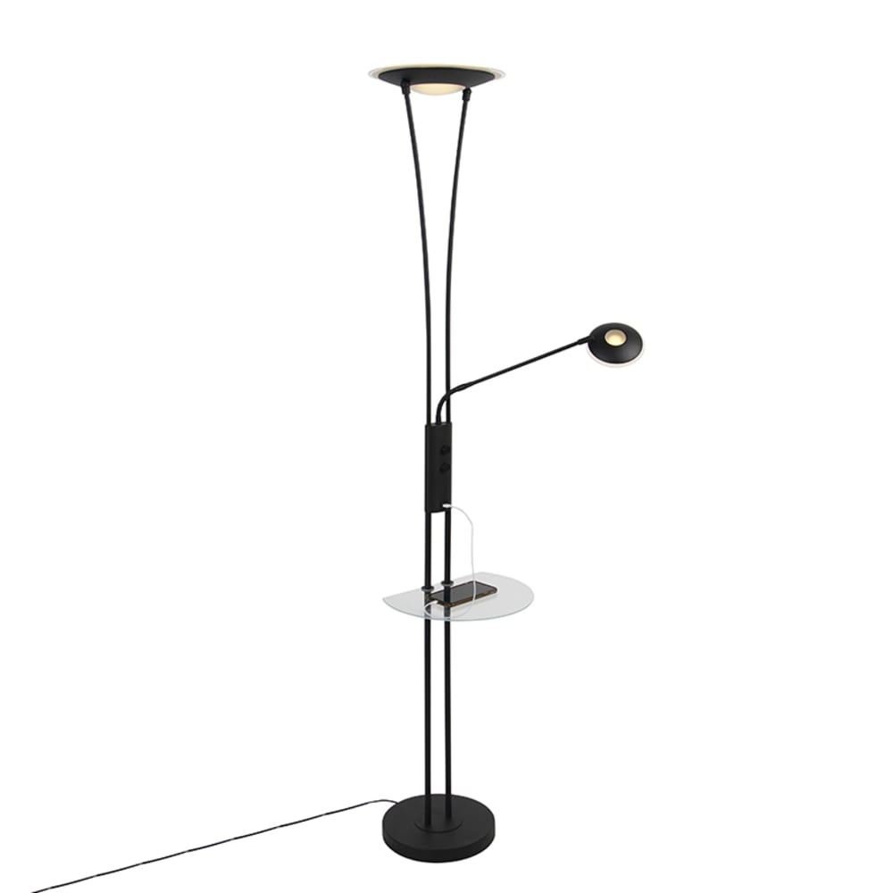 Lampadaire noir bras lecture LED port USB