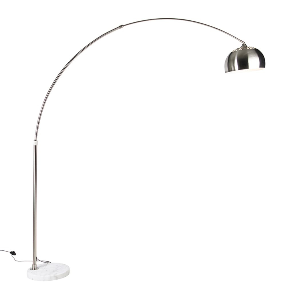 Lampe arc acier base marbre blanc abat-jour acier