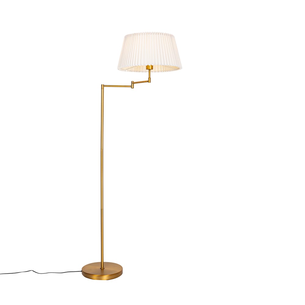 Lampadaire bronze abat-jour plissé blanc bras réglable