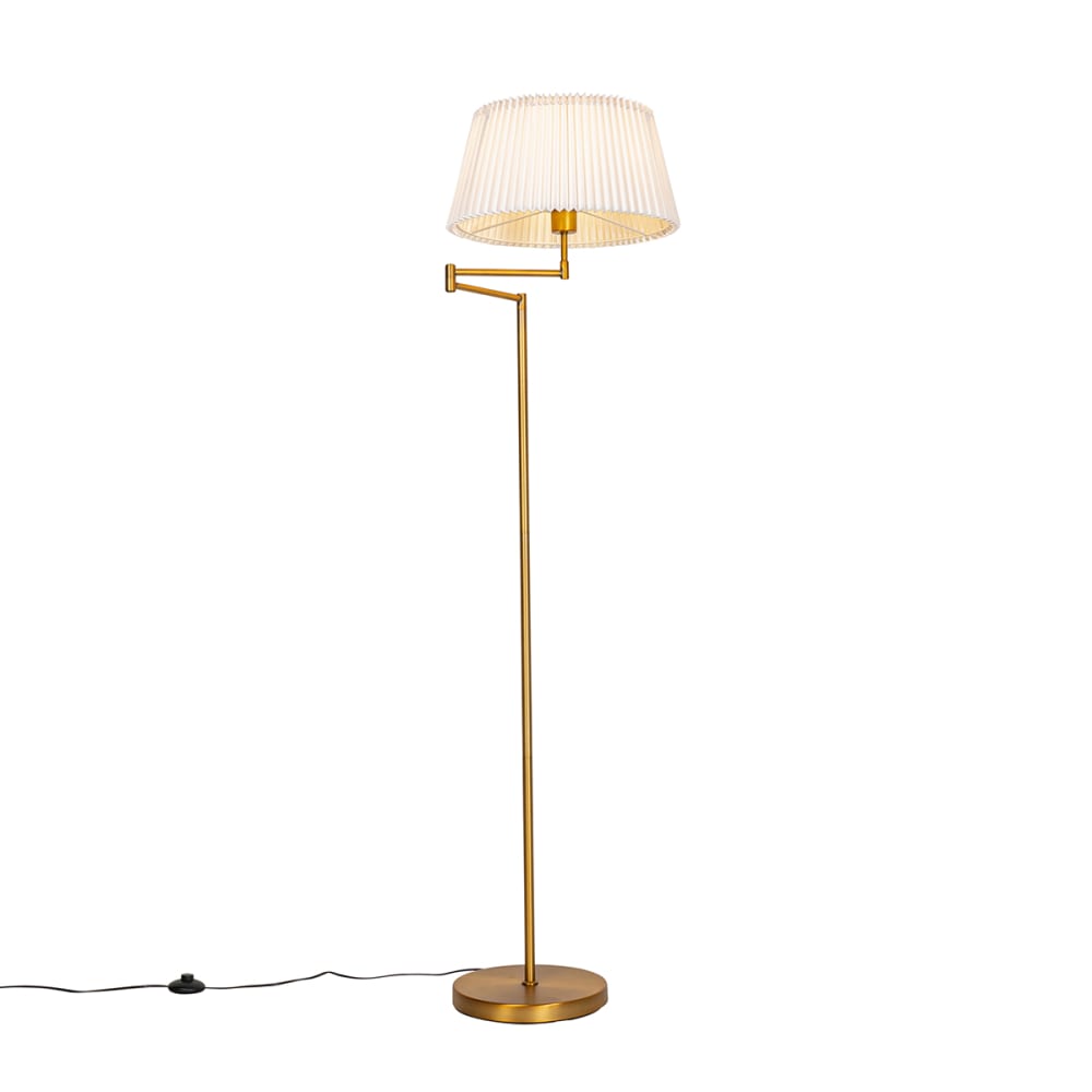 Lampadaire bronze abat-jour plissé blanc bras réglable