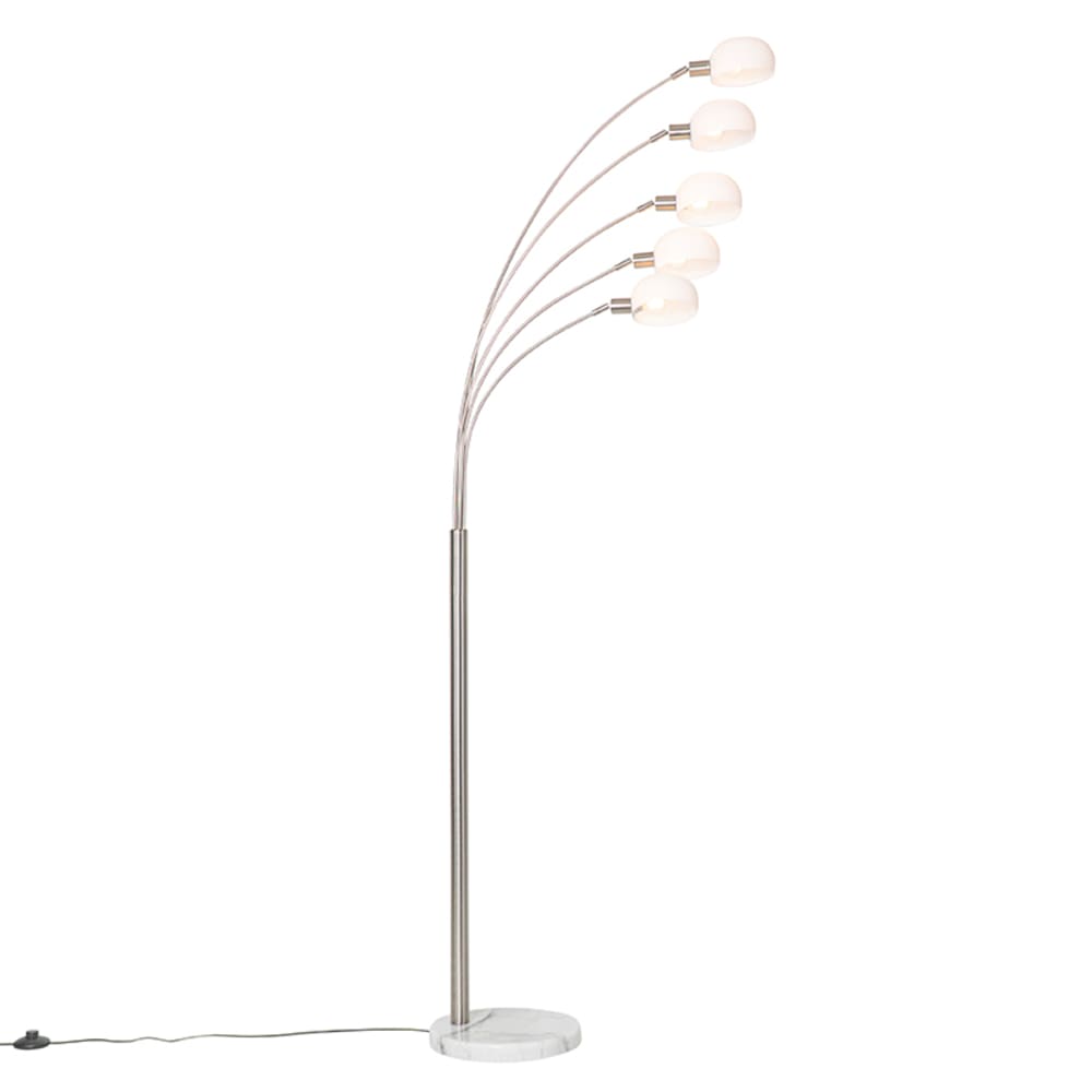 Lampadaire design acier verre opale 5 lumières