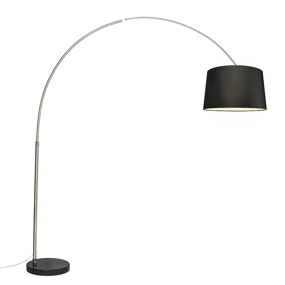 QAZQA Bogenleuchte Stahl Stoffschirm schwarz 45 cm style modern Silber Metall