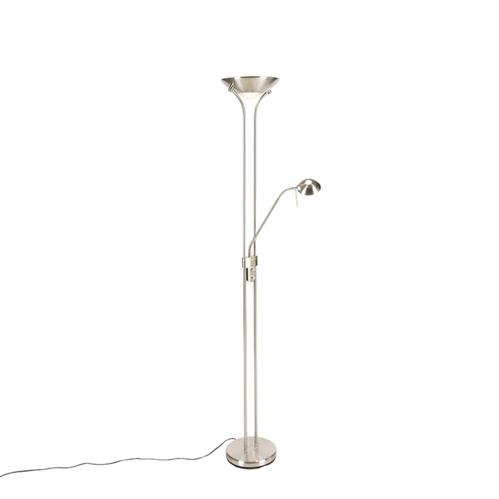 QAZQA Stehleuchte Stahl mit Leselampe inkl. LED und Dimmer style modern Silber Metall