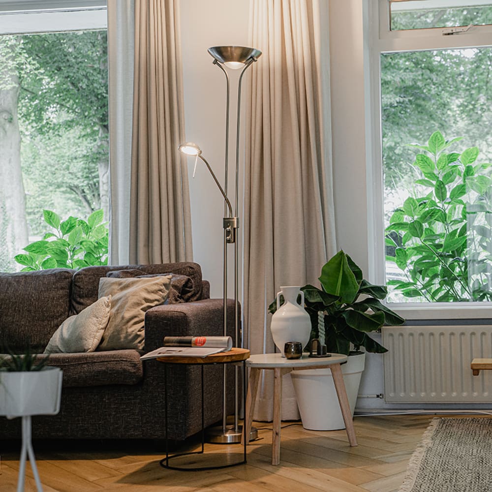 Stehleuchte Stahl mit Leselampe inkl. LED und Dimmer - Maisons Du