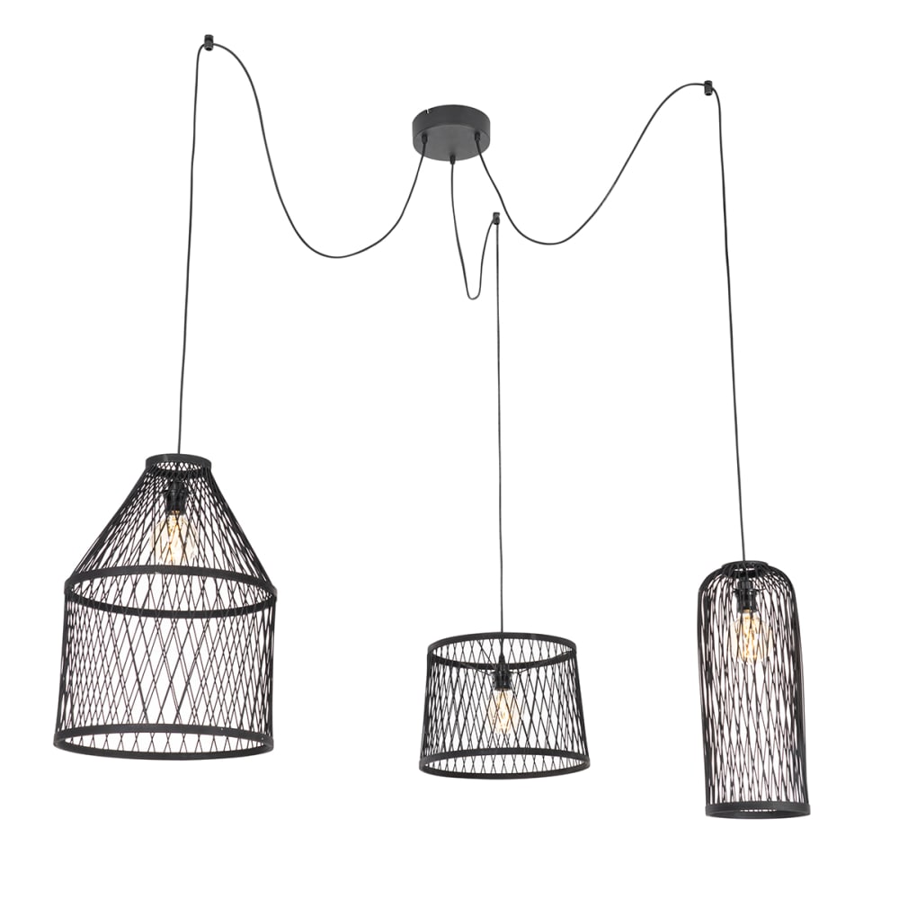 Suspension extérieure intelligente noire rotin 3 lumières 3 Wifi G95