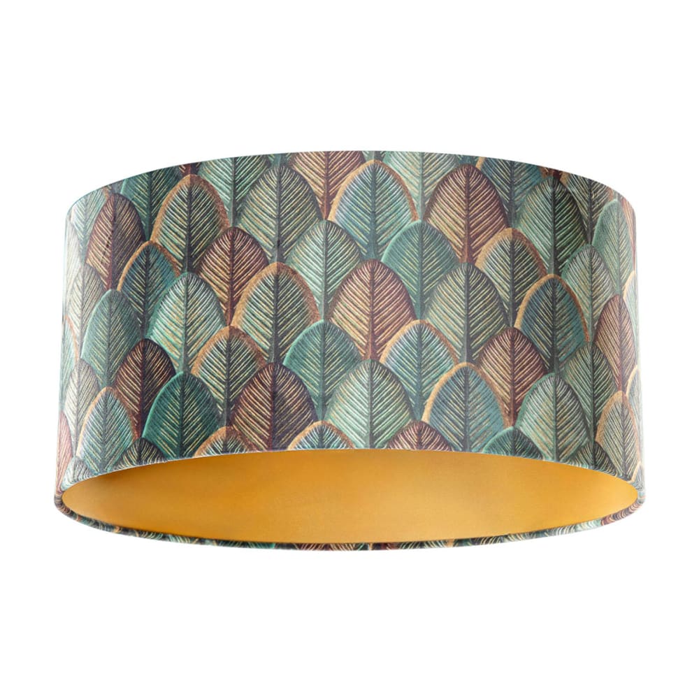 Abat-jour velours motif feuilles intérieur doré ovale
