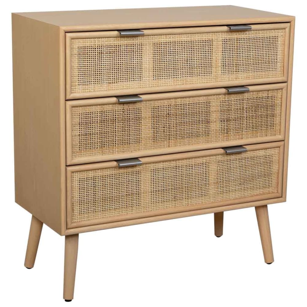 Commode en MDF et rotin, 3 tiroirs, marron, 75x35x78 cm