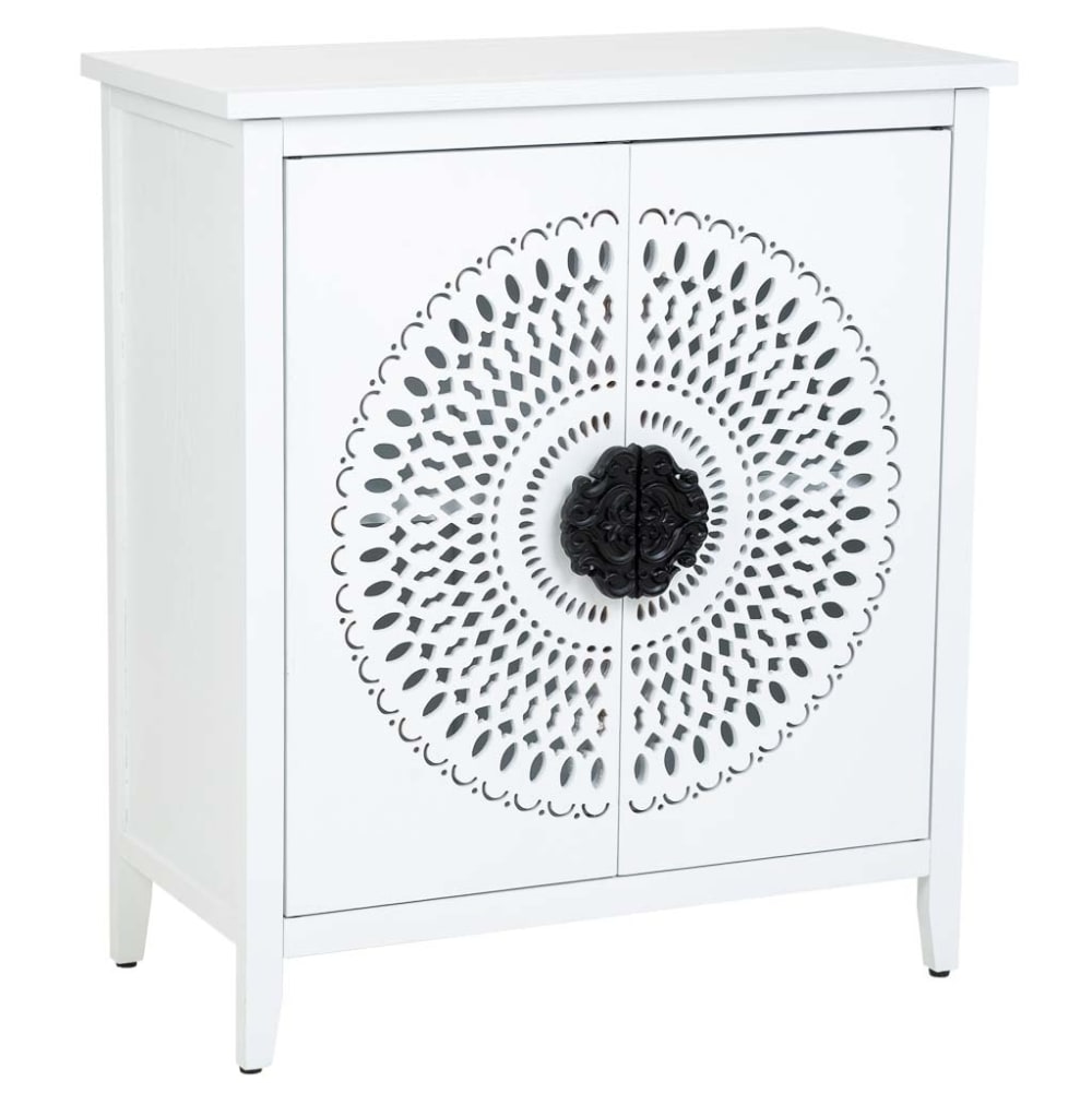Wanderlust deco Sideboard aus Holz mit 2 Türen, 78x38x87 cm, braun. Weiß Holz