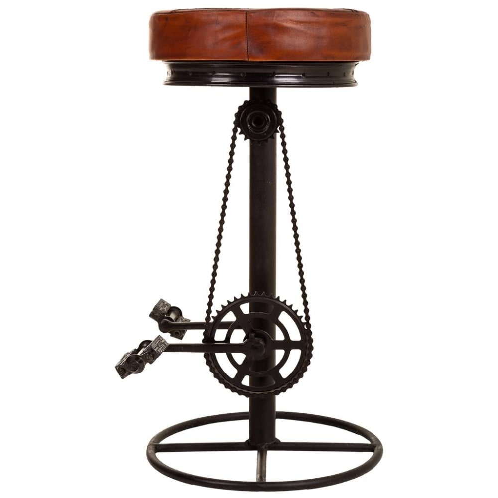 Tabouret en métal et cuir noir 41x41x80