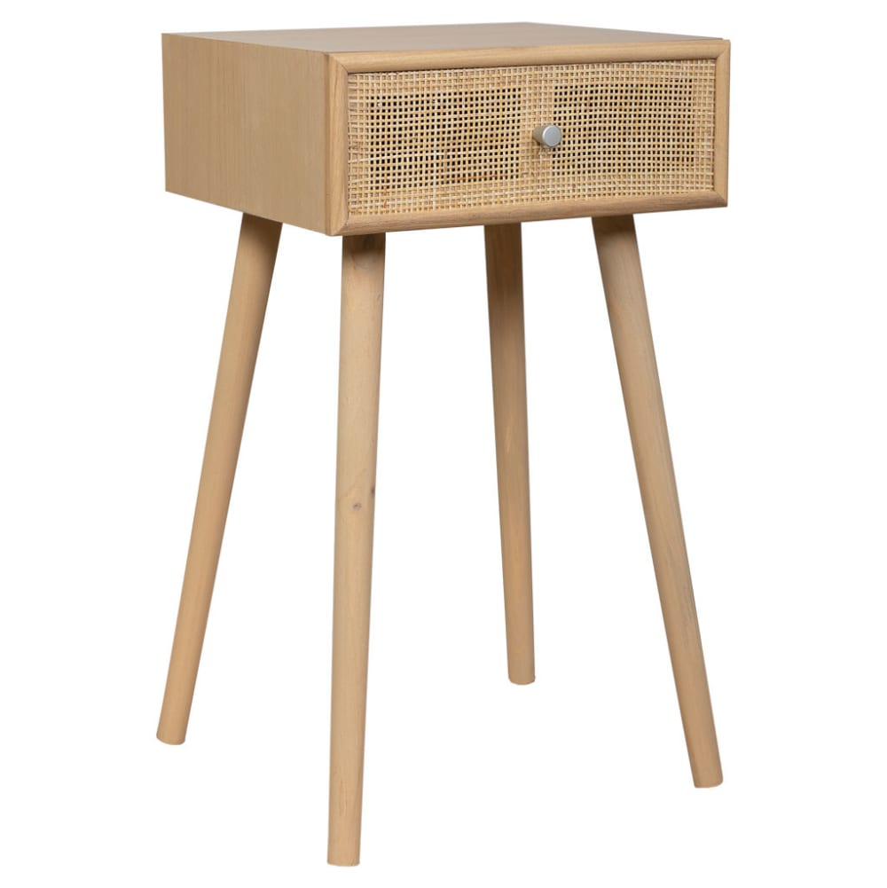 Table de chevet en MDF et rotin, 1 tiroir, marron, 40x36x70
