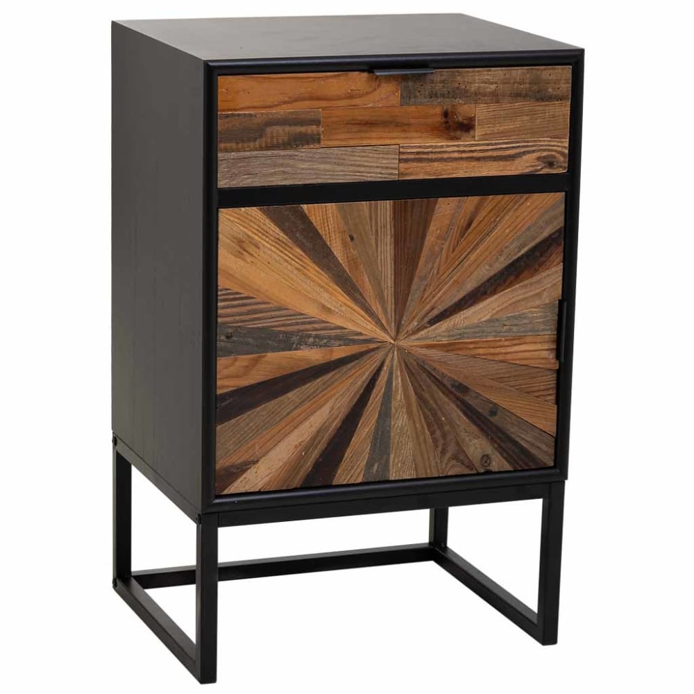 Table de chevet en bois et métal, 1 tiroir et 1 porte marron 44x36x67